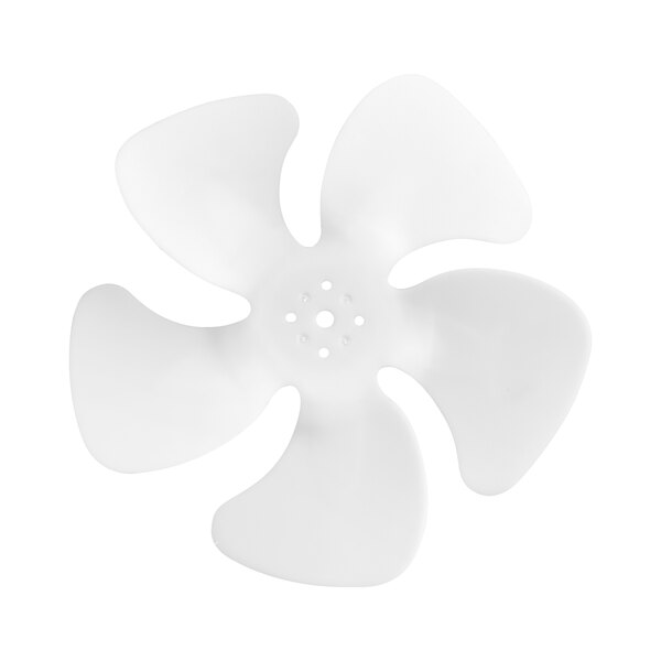 A white five-blade fan condenser or evaporator blade for APST prep tables and AP reach-in units.