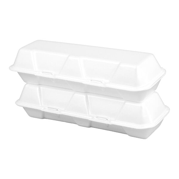 Genpak 26600 13" x 4 1/2" x 3" White Extra-Large Hinged Lid Foam Hoagie / Sub Container - 200/Case