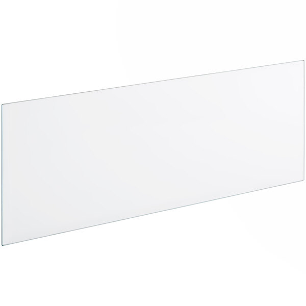 A white rectangular glass shelf with a blue border.