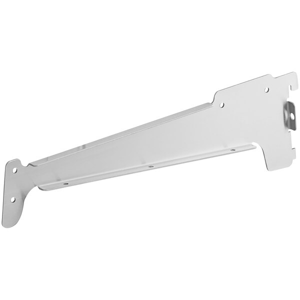 A white metal Avantco shelf holder with screws.