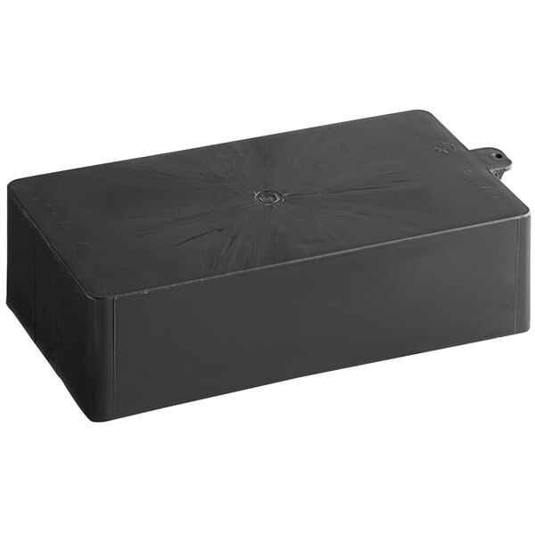 A black rectangular Avantco condenser drain pan with a black lid.