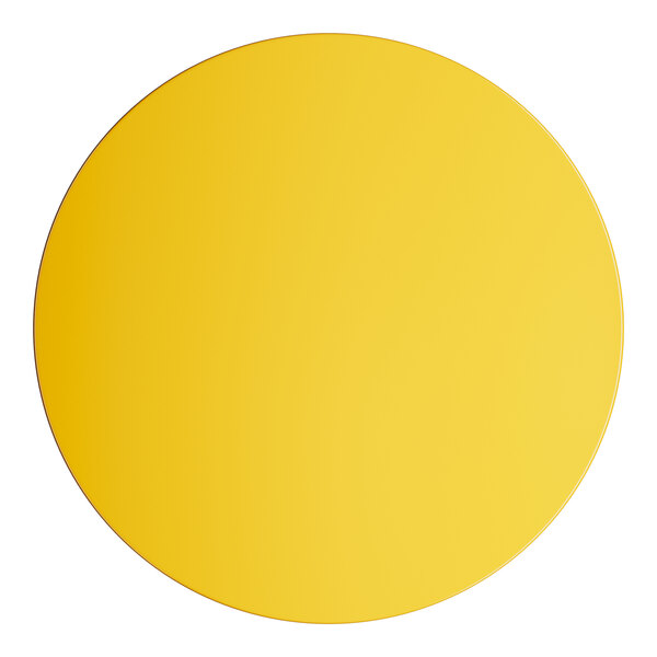 A white round bar height table with a yellow top.