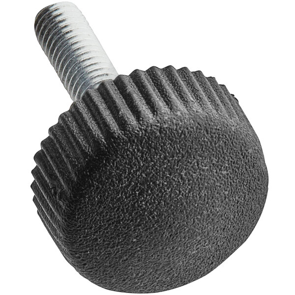 A black plastic knob with a screw on it.