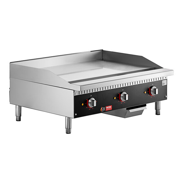 A Cooking Performance Group Ultra Series electric countertop griddle with a stainless steel top.