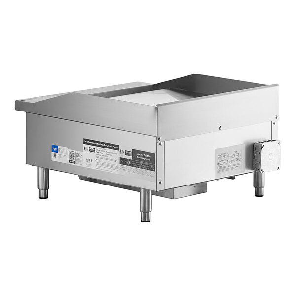 A large stainless steel Cooking Performance Group electric countertop griddle.