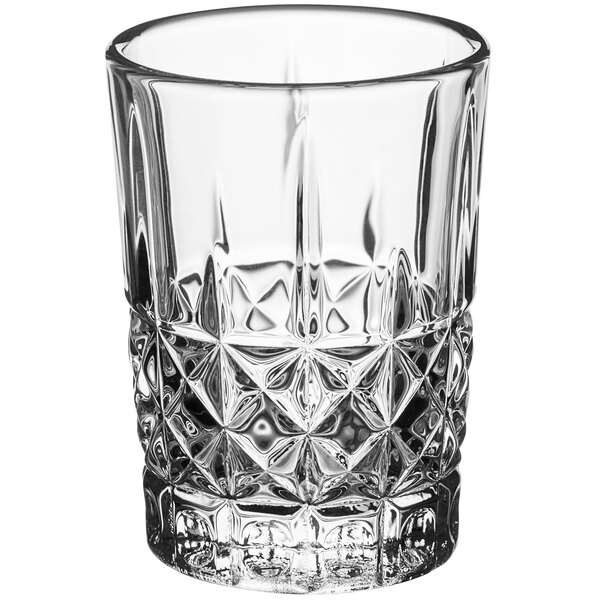 An Acopa Evora shot glass with a diamond pattern.