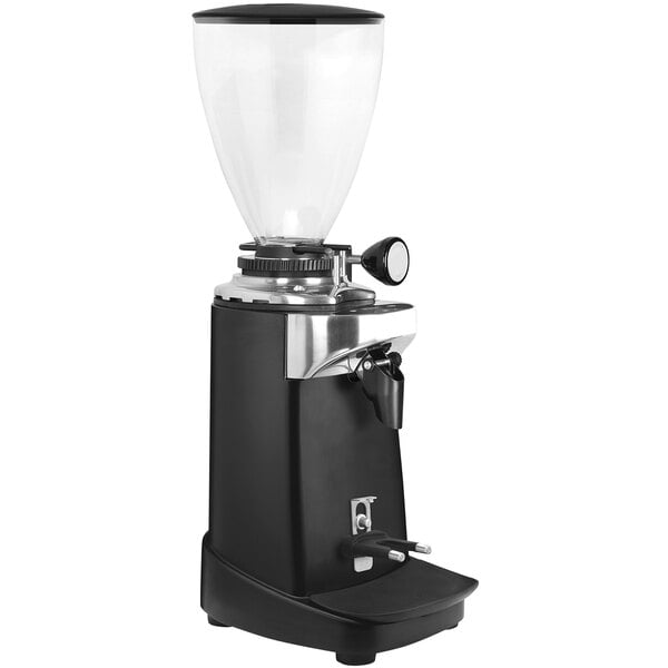 A black and silver Ceado espresso grinder.