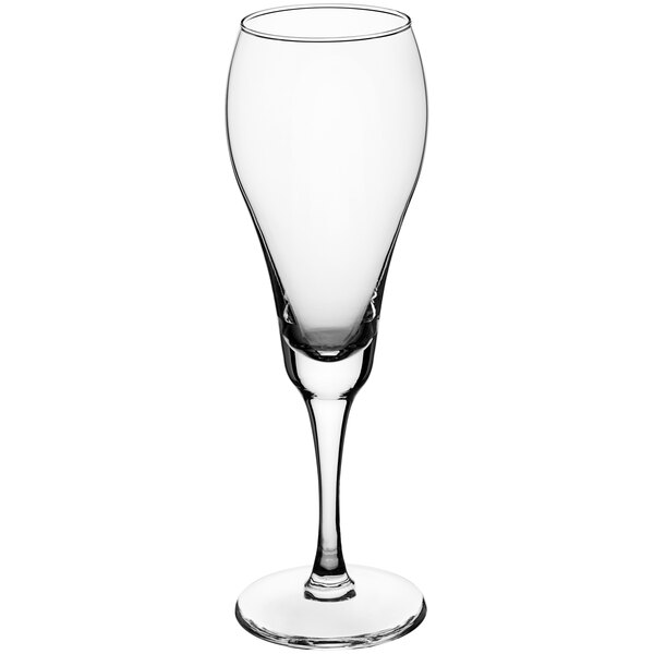 An Acopa Select clear tulip flute glass.
