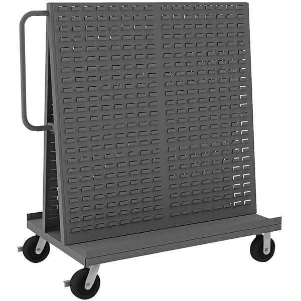 A grey metal Durham A-Frame Maintenance Cart with louvered metal panels.