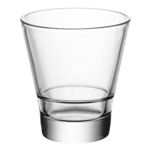 An Acopa Select flared rocks glass on a white background.