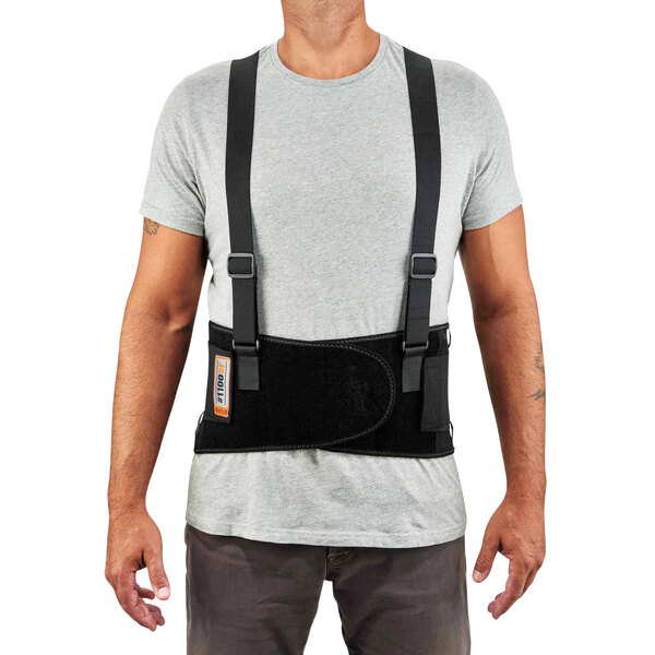 A man wearing an Ergodyne ProFlex back support brace.