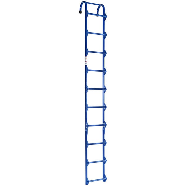 A blue metal ladder with two handles.