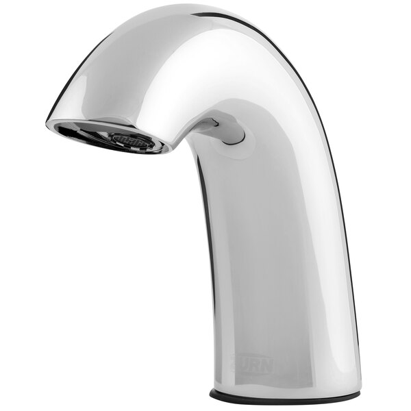 A silver Zurn Aqua-FIT Serio deck mount sensor faucet with a gooseneck spout.