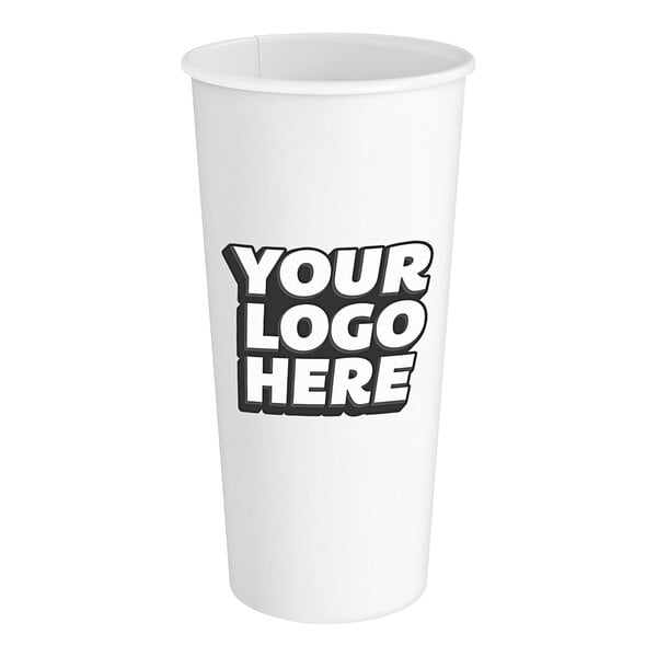 A customizable white paper hot cup with black text.