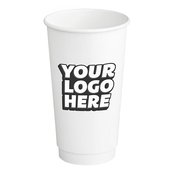 A white customizable paper hot cup with black text.