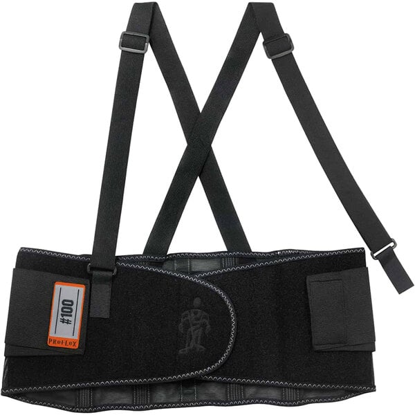 An Ergodyne ProFlex 100 black back support belt with straps.