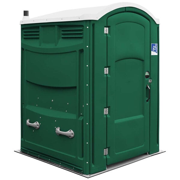 A Satellite Liberty Forest Green portable toilet with silver handles.