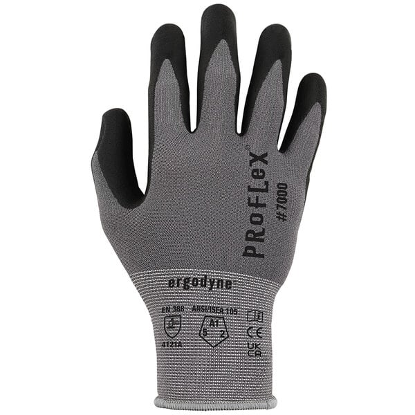 A pair of grey and black Ergodyne ProFlex warehouse gloves.