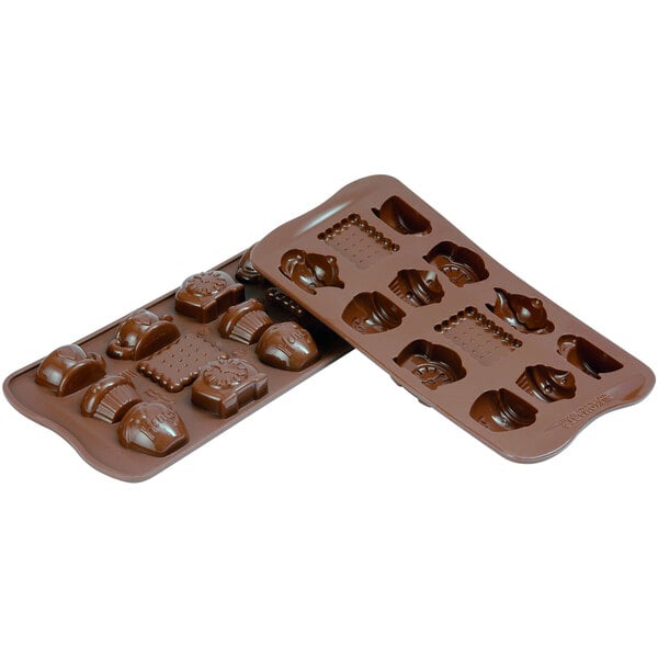 A Silikomart chocolate mold with different shapes.