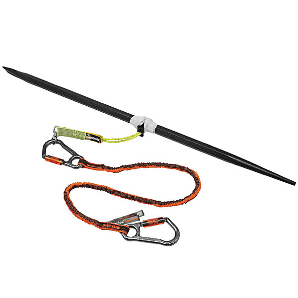 An Ergodyne Squids carpenter and laborers tool tethering kit with black and orange tool tethers and carabiners.