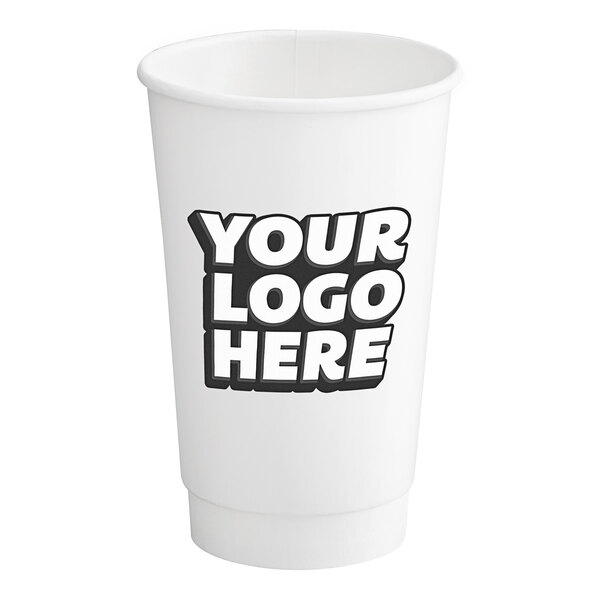 A customizable white paper hot cup with black text.