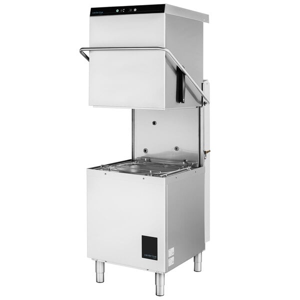 A Centerline by Hobart electric door-type dishwasher with two open doors.