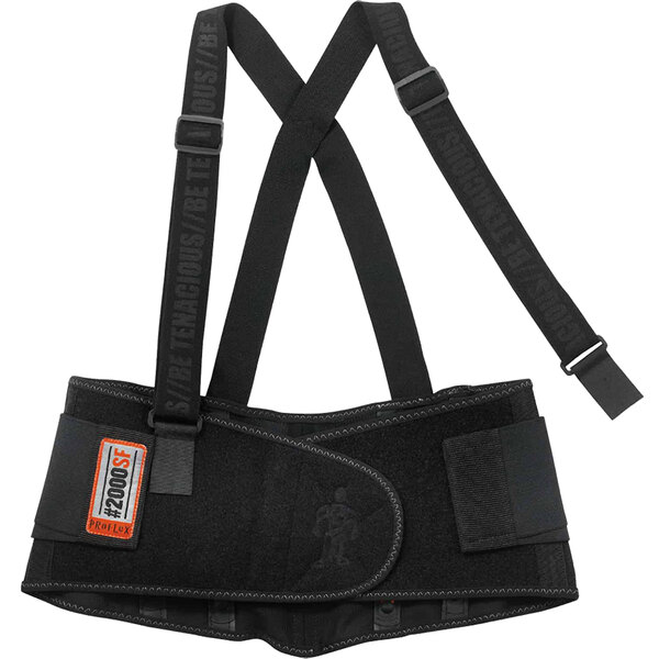 An extra large black Ergodyne ProFlex back support belt with orange straps.