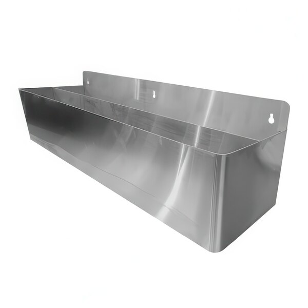 A stainless steel Eagle Group double tier speed rail shelf with keyholes.