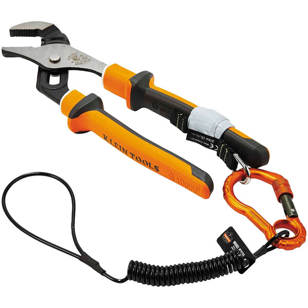 An Ergodyne Squids Glaziers Tool Tethering Kit with a lanyard attached to a pair of pliers.