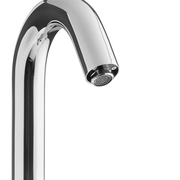 A close-up of a chrome Waterloo hands-free sensor faucet with a gooseneck spout.