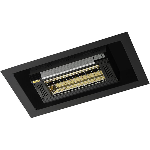 A black rectangular Solaira ICR Series flush mount trim kit with a metal grid.