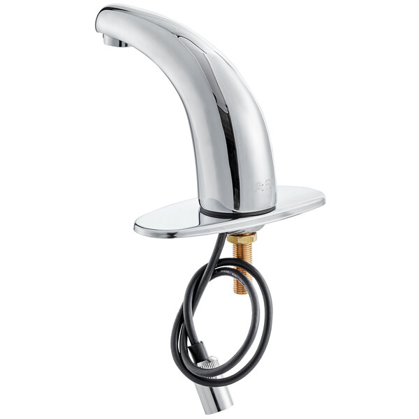 A chrome Waterloo hands-free sensor faucet with a black cord.