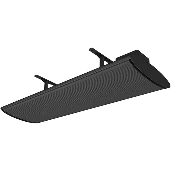 An Aura Shadow Black infrared heater with metal brackets.