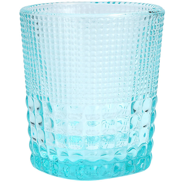 A Fortessa Malcolm blue textured glass tumbler.