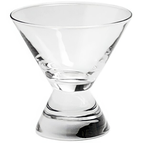 A clear Fortessa martini glass with a small base.