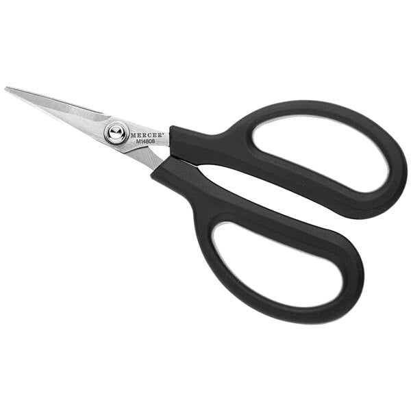 Mercer Culinary Herbs & Shellfish Kitchen Shears with black handles.