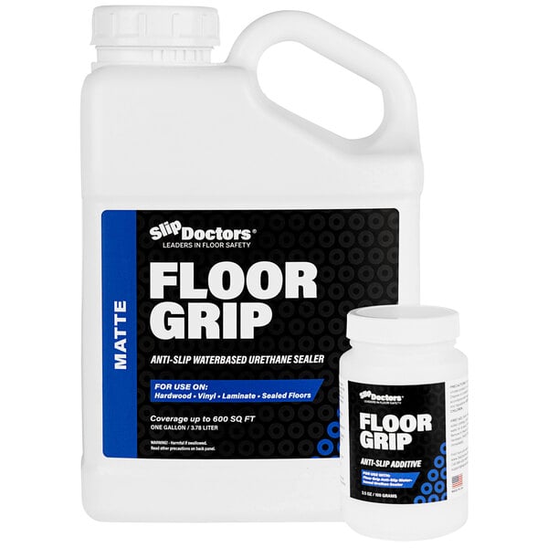 A white bottle of SlipDoctors Floor Grip Matte Sealer.