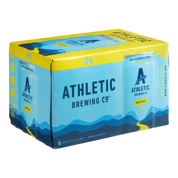 A box of Athletic Brewing Co. Run Wild Non-Alcoholic IPA cans.