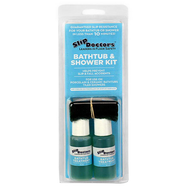 A close-up of SlipDoctors Anti-Slip Bathtub Kit bottles.