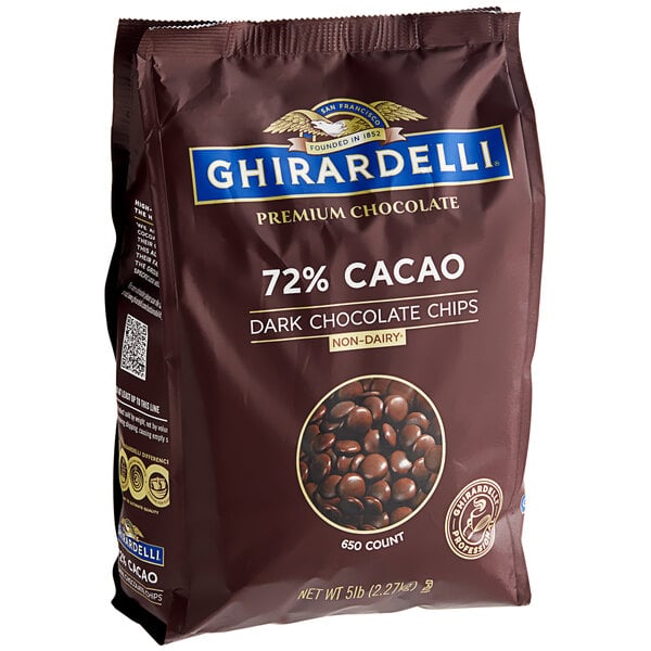 Ghirardelli 72 Non Dairy Dark Chocolate .65M Baking Chips 5 lb. 2 Case