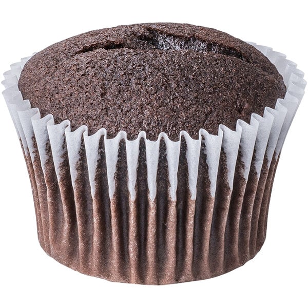 A Rich's Allen un-iced chocolate cupcake in a white wrapper.