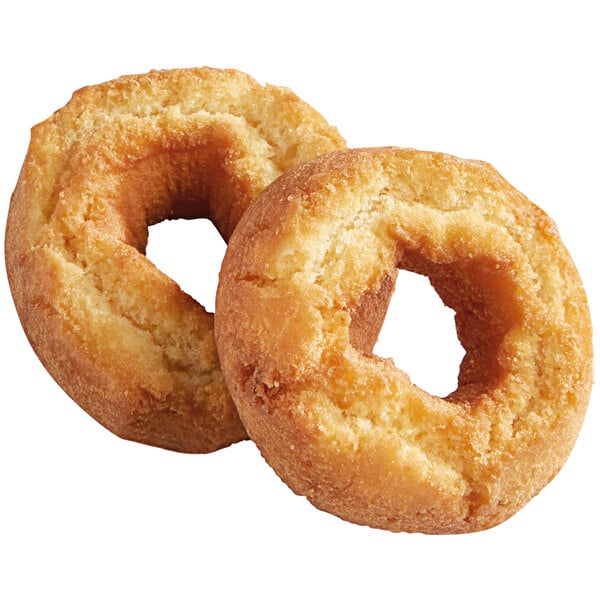 Two Rich's Old Fashioned cake donuts on a white background.