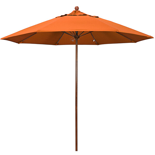 A California Umbrella orange table umbrella with an American oak pole.