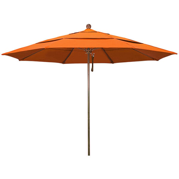A California Umbrella tangerine umbrella with an American oak pole.