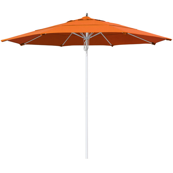 A California Umbrella with Tuscan Sunbrella fabric on an orange umbrella.