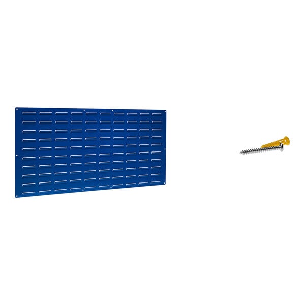 A blue metal Triton louvered panel with white lines.