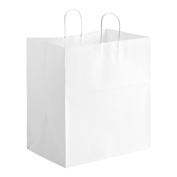 A white paper shopping bag with handles.