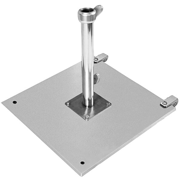 A California Umbrella galvanized steel umbrella base with casters.