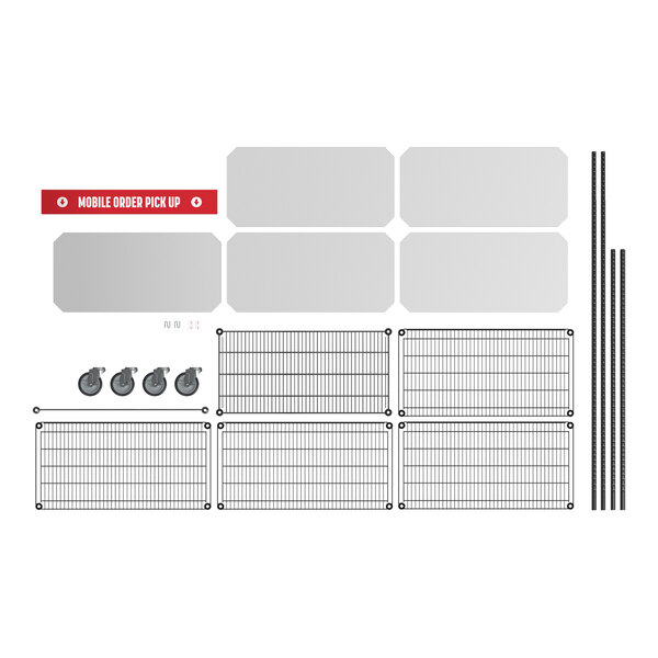 Regency NSF Black Epoxy Mobile Take-Out Shelving Station with 1 Shelf and 4 Slanted Drop In Baskets plus PVC Shelf Mat Overlay - 18" x 36" x 70"