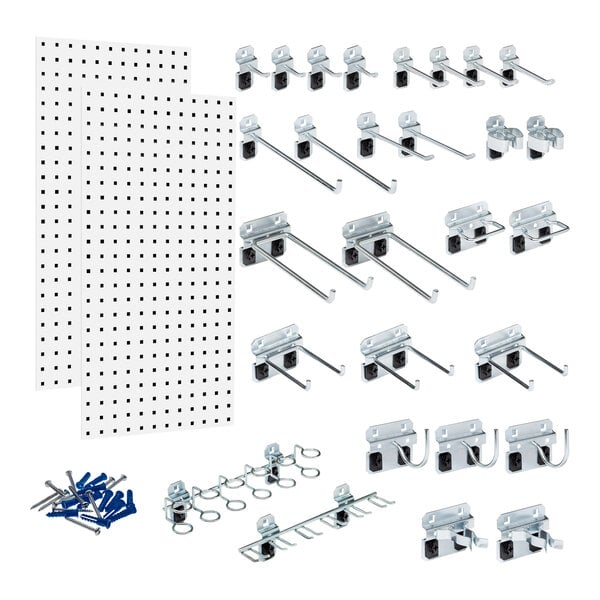 A white Triton LocBoard with metal hooks and screws.
